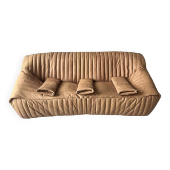 Camel leather 3-seater sofa attributed to Annie Hieronimus for Cinna Ligne Roset, 1973