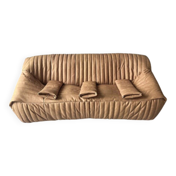 Camel leather 3-seater sofa attributed to Annie Hieronimus for Cinna Ligne Roset, 1973