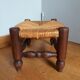 Footrest low stool wood and straw