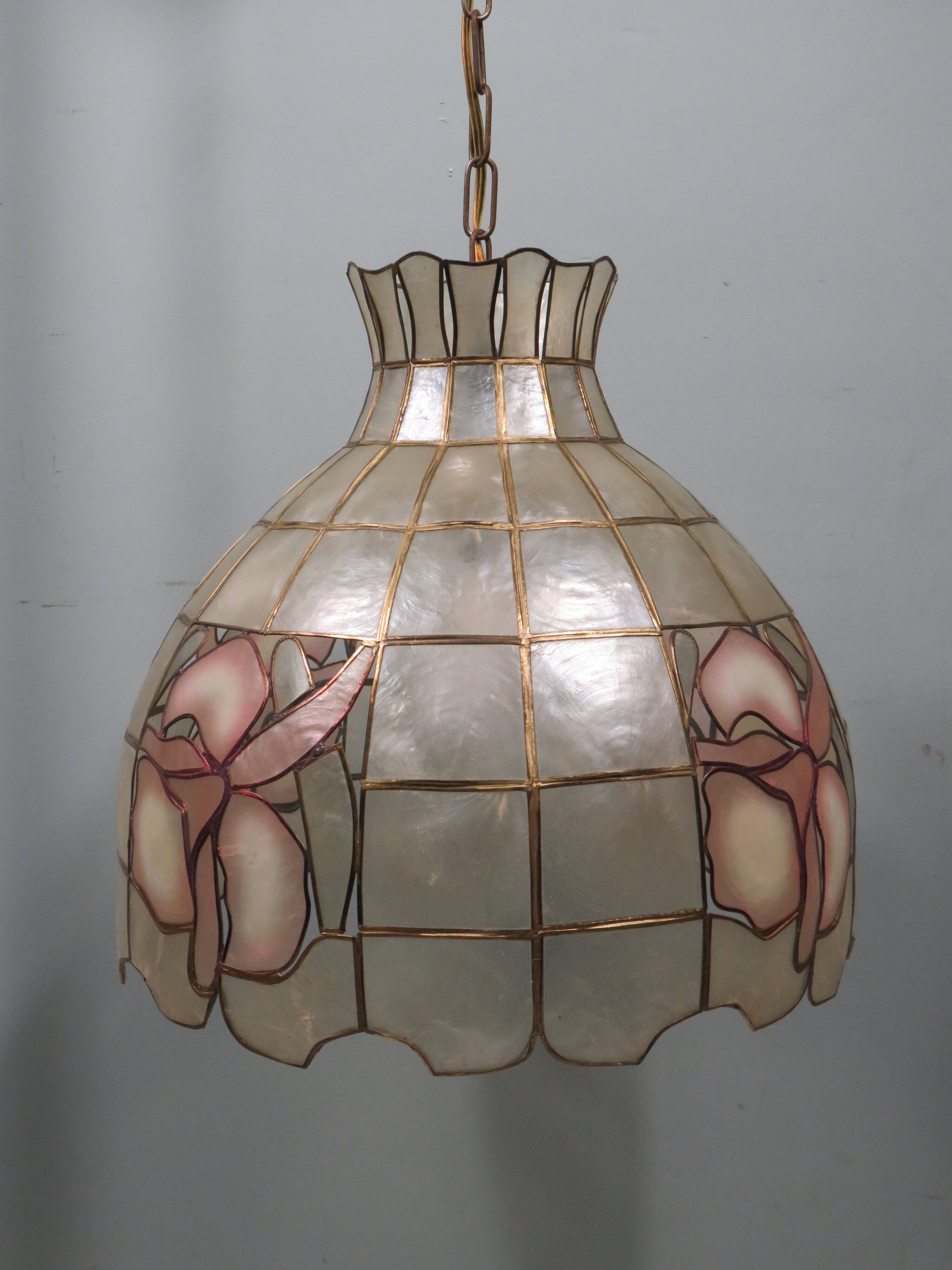 Large vintage capiz pendant light