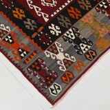 6x15 Wine Red & Green Vintage Kilim Rug, 198x468Cm