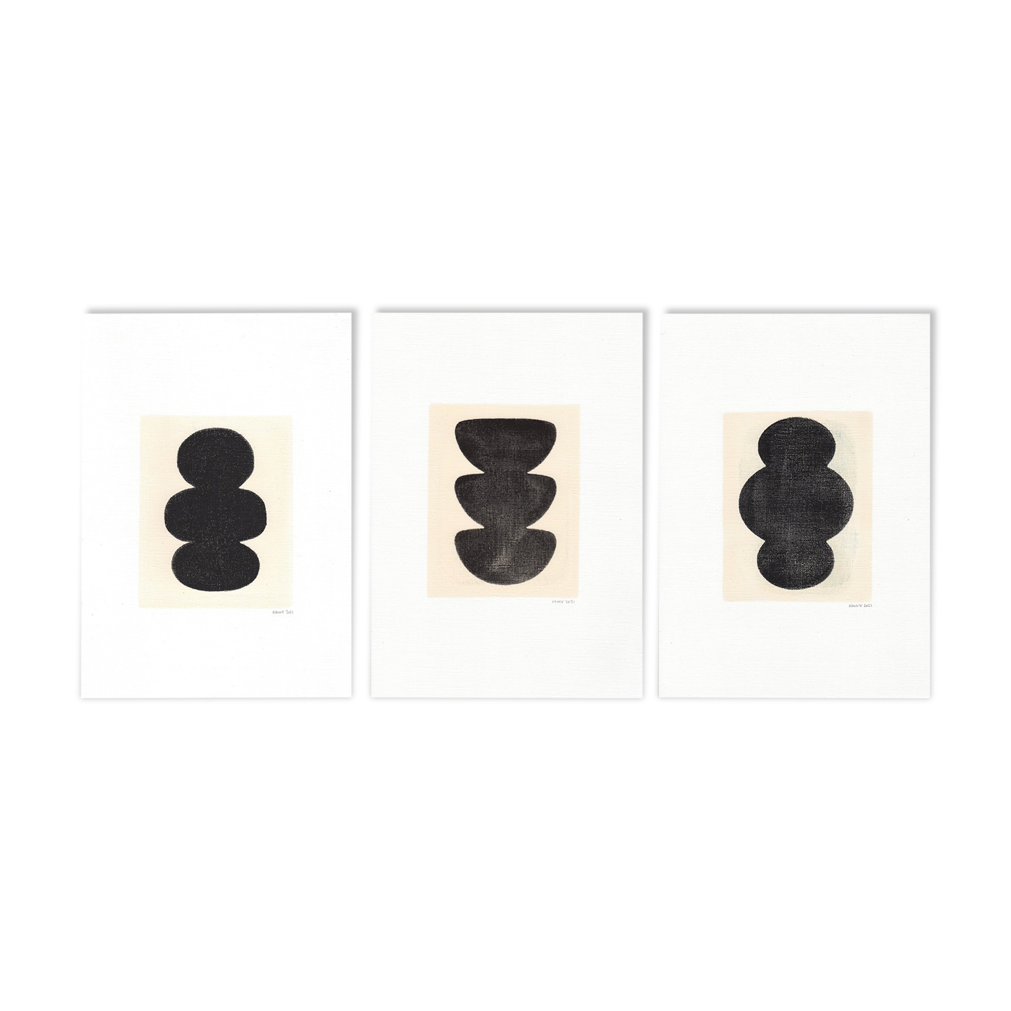 Ensemble de  3 peintures sur papier  signés Eawy