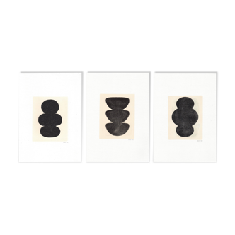 Set of 3 paintings on paper signed Eawy