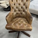 Office chair Chesterfield Gainsborough Chair swivel, in antique gold leather and mahogany