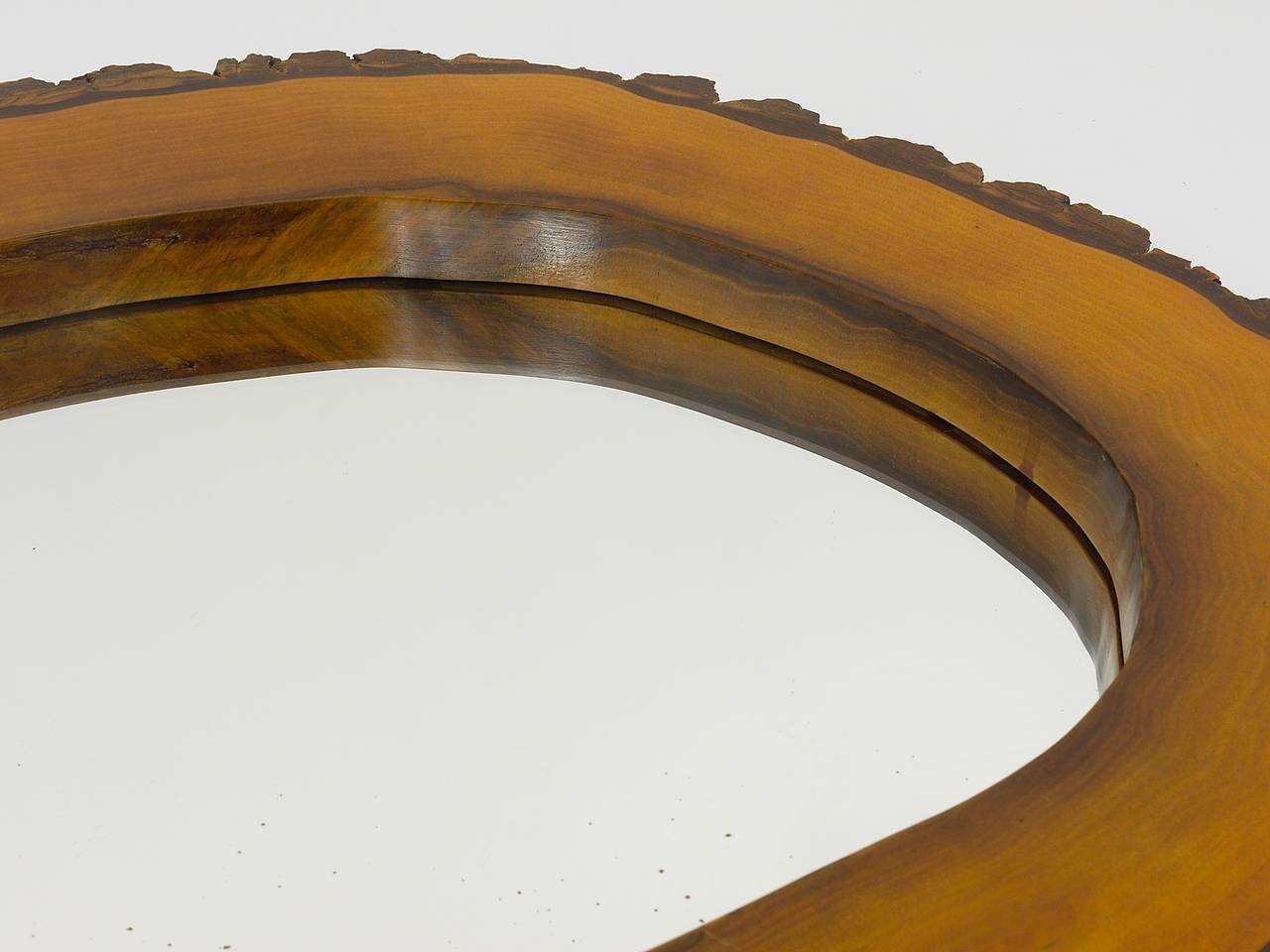 Wall mirror tree trunk in walnut, Carl Aubock modernist style, Austria, 1950s.