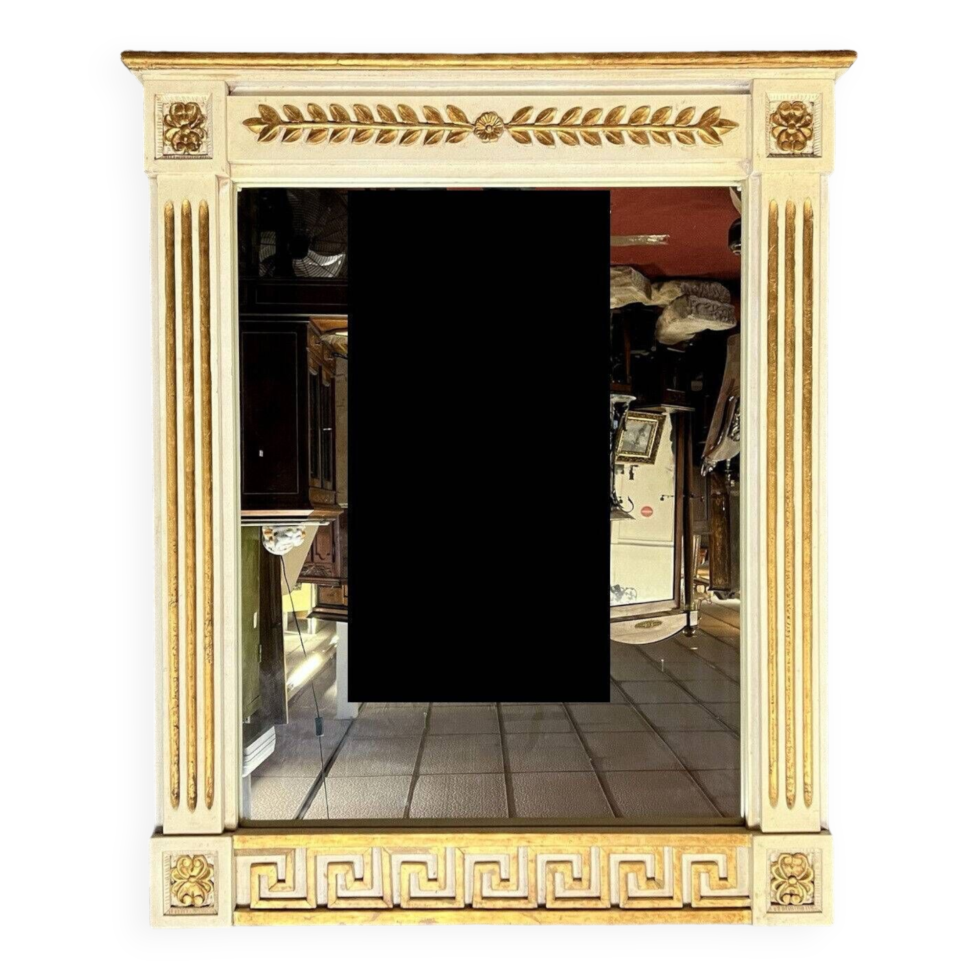 D'après Versace : miroir style Consulat en bois laqué et doré