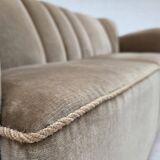 1960s, Danish 3-seater sofa, green furniture velour, oak wood legs.