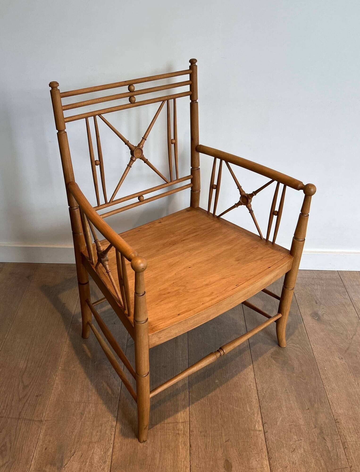 Vicario Armchair in Natural Wood Bamboo Style with Crossbars. Made in France.
