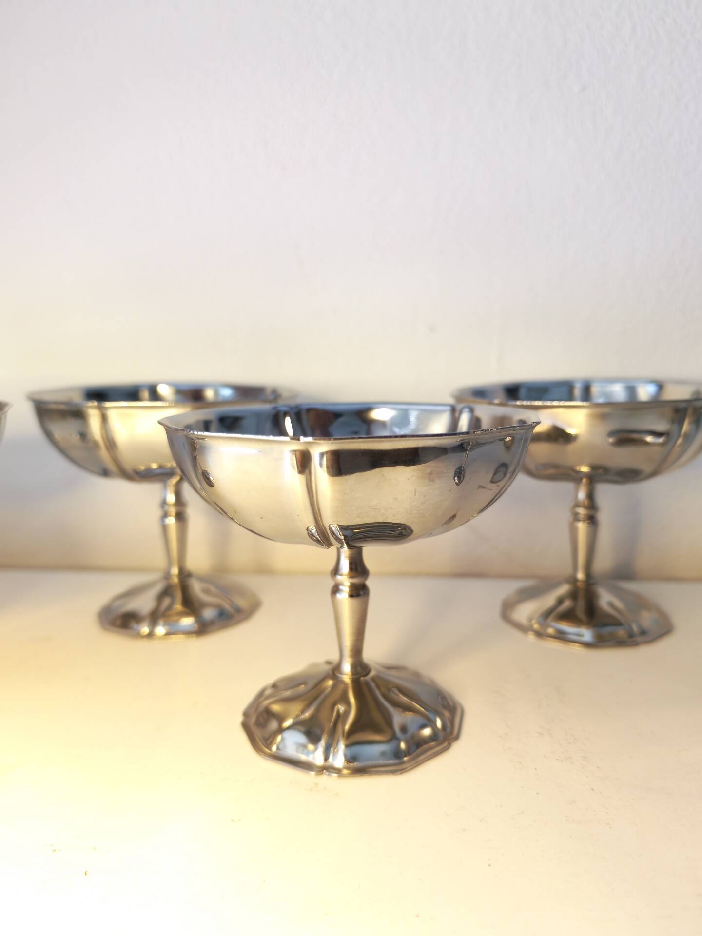 6 coupes à sorbet vintage en acier chromé inoxydable