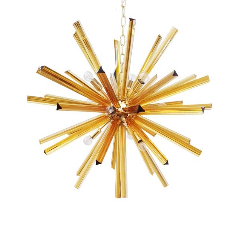Contemporary Sputnik Amber “Triedro” Murano Glass Chandelier