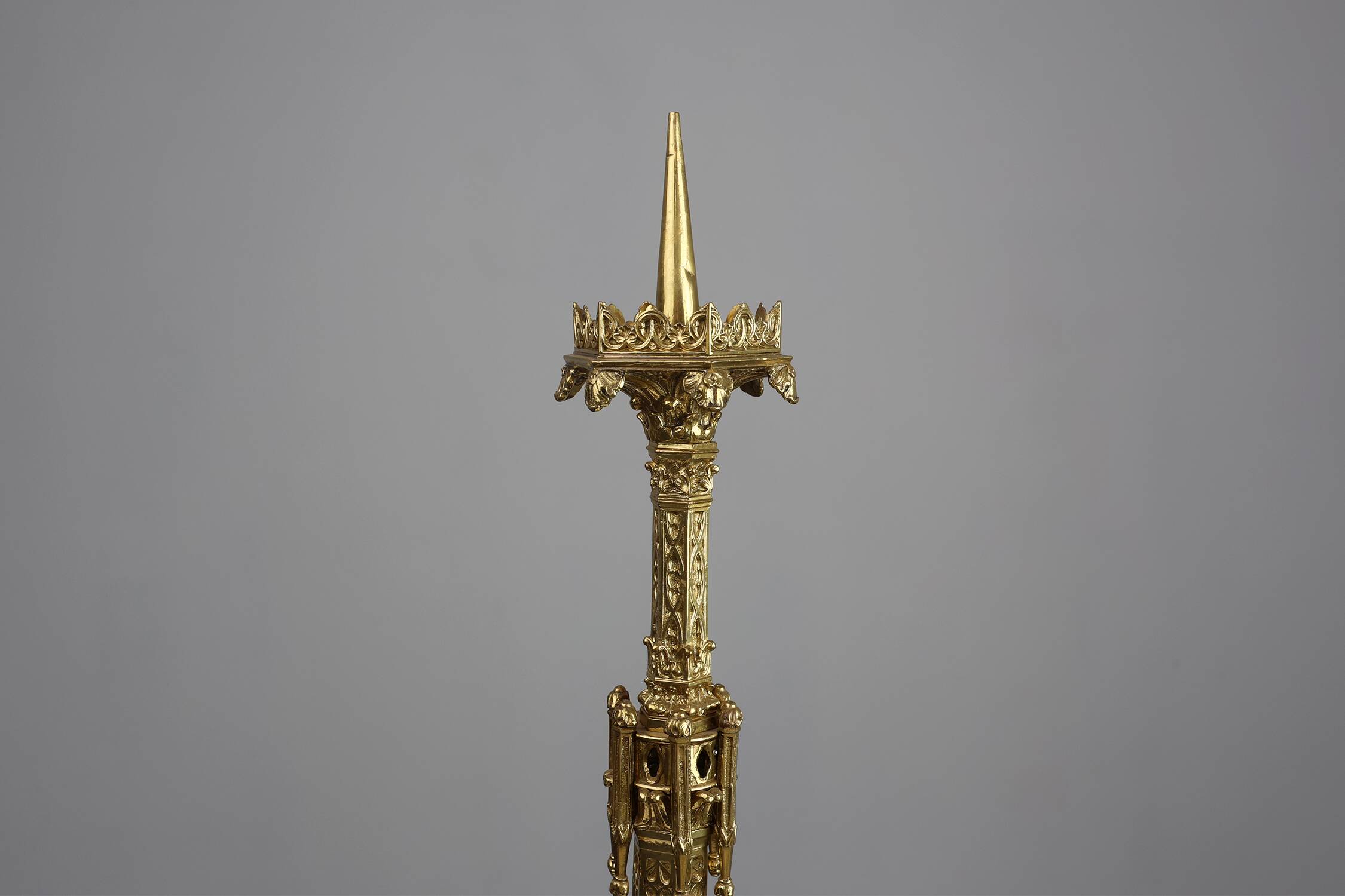 Neo‑Gothic Copper Church Candleholder Stamped “LL A Paris”, France ca. 1880