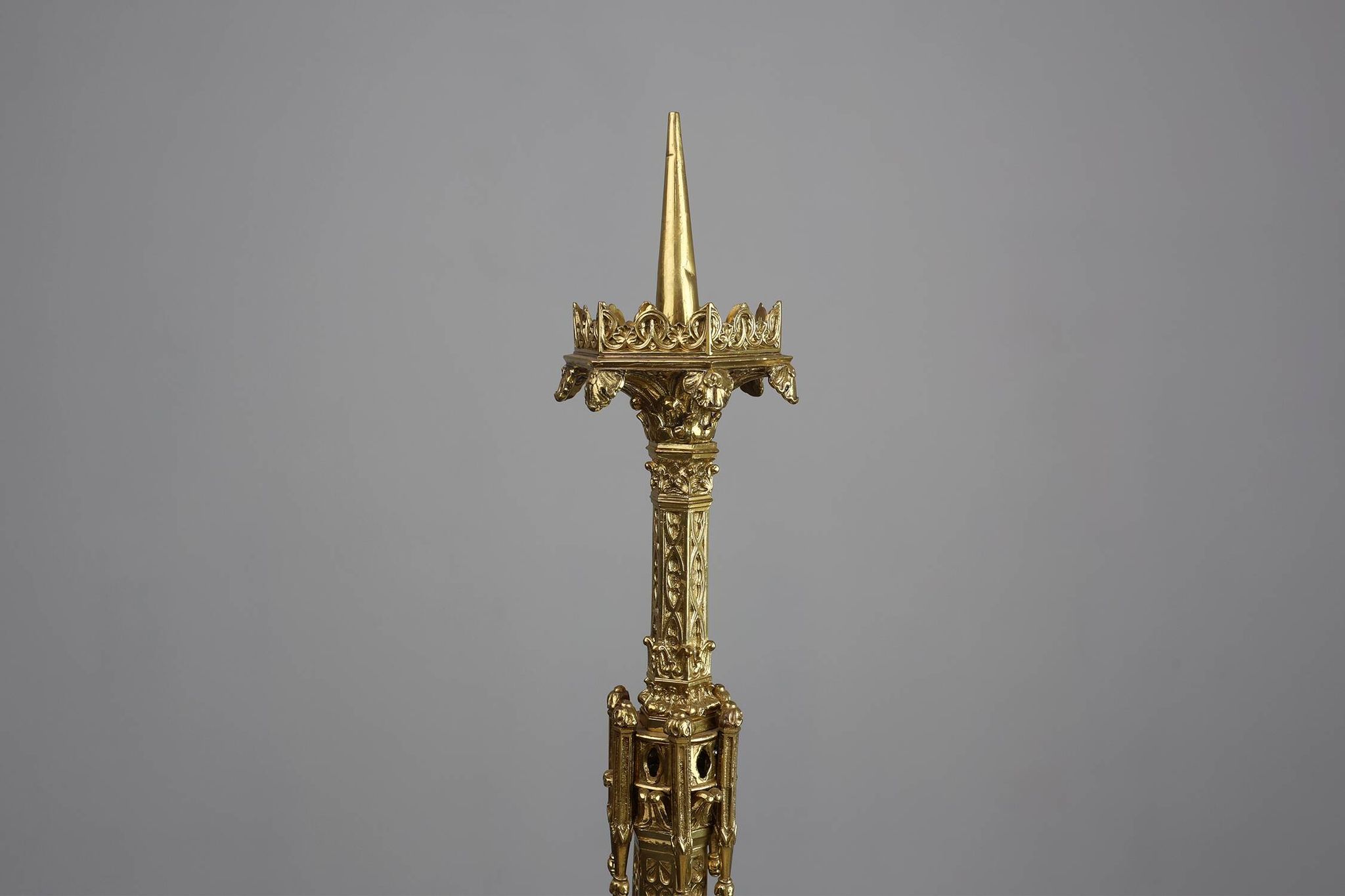 Neo‑Gothic Copper Church Candleholder Stamped “LL A Paris”, France ca. 1880