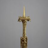 Neo‑Gothic Copper Church Candleholder Stamped “LL A Paris”, France ca. 1880