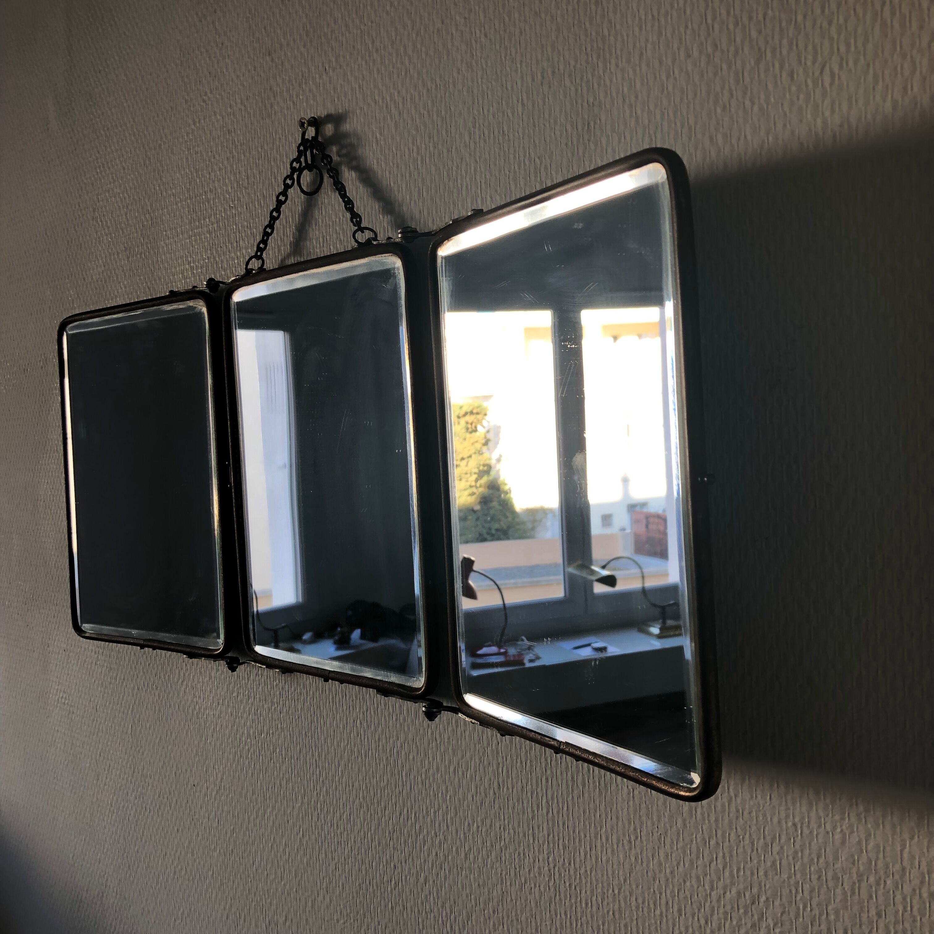 Triptych mirror barber 25x59 vintage 1940