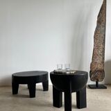 Monoxyl sofa end in black mango tree tripod half-sphere tray h:45 d:44