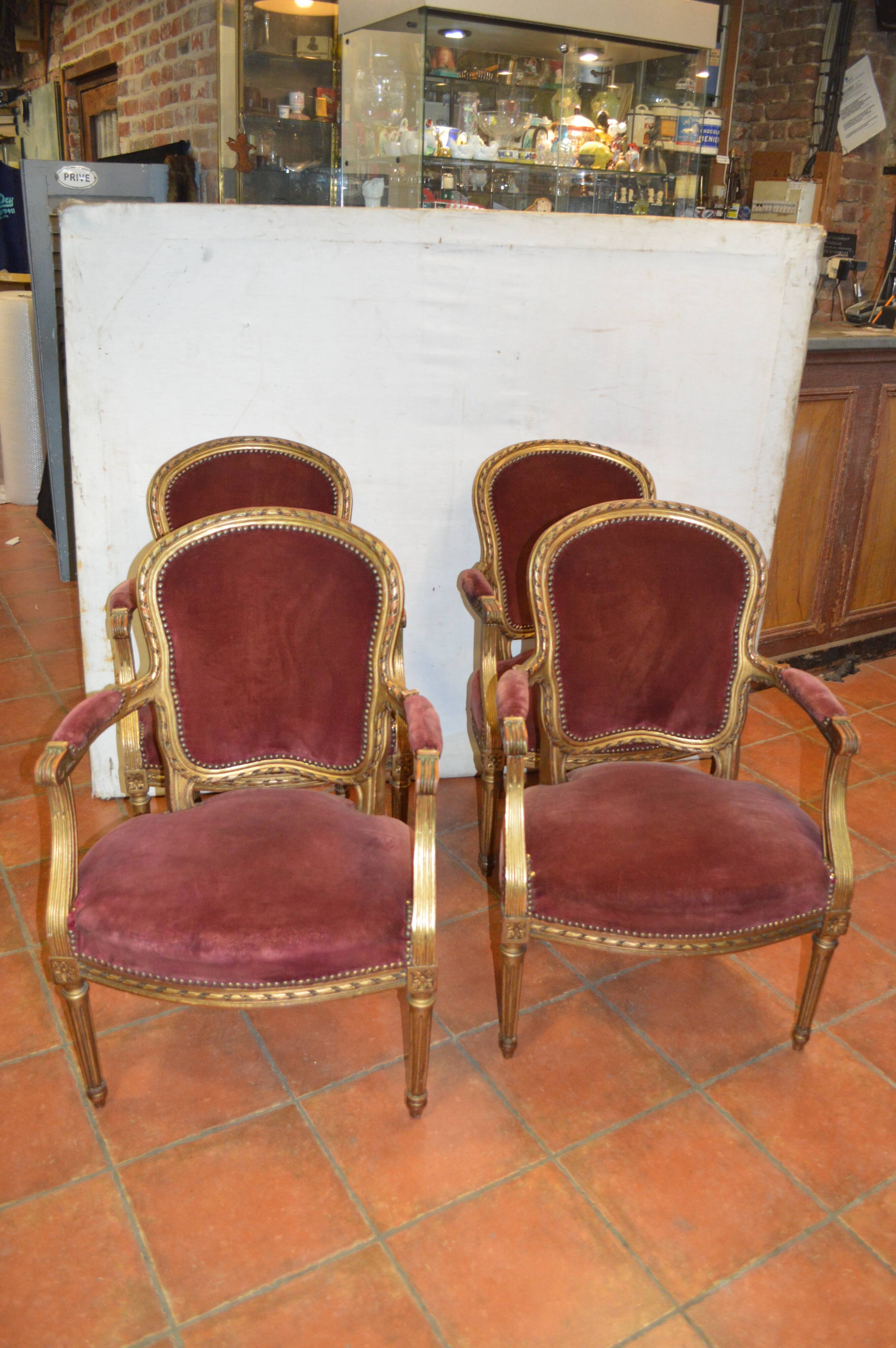 Bergères gilded wooden armchairs style LOUIS XV x 4