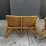 Vintage rattan garden furniture – complete set with sofa and armchairs.