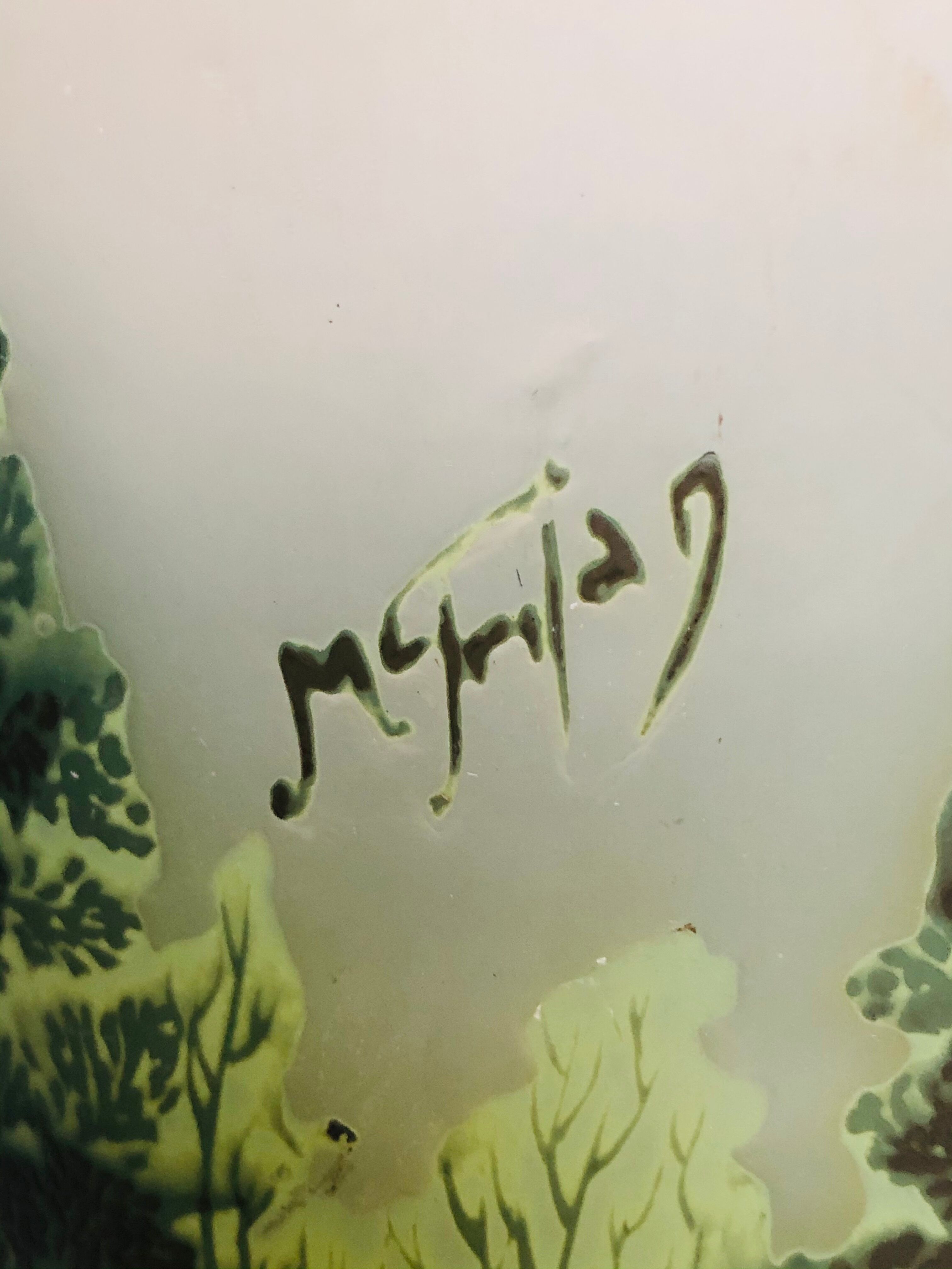 Multilayered glass vase engraved with acid