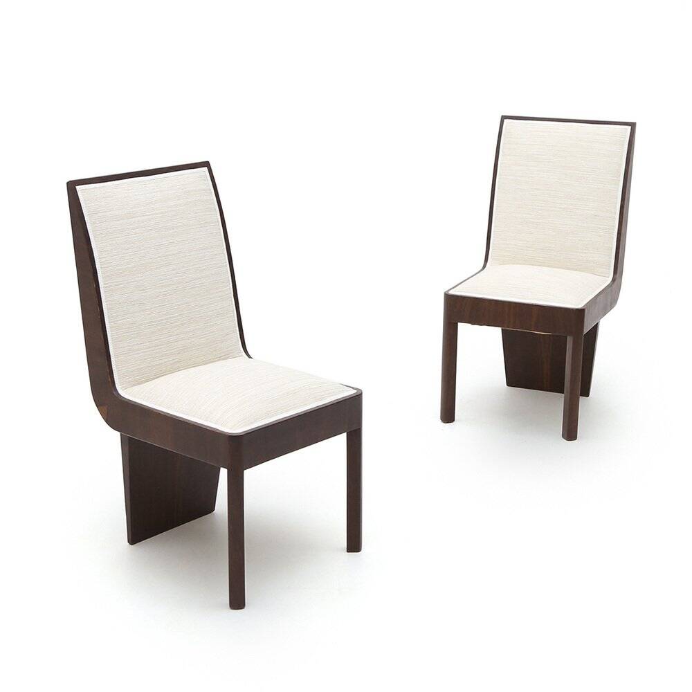 Set of heather wood and fabric chairs, 1940s.