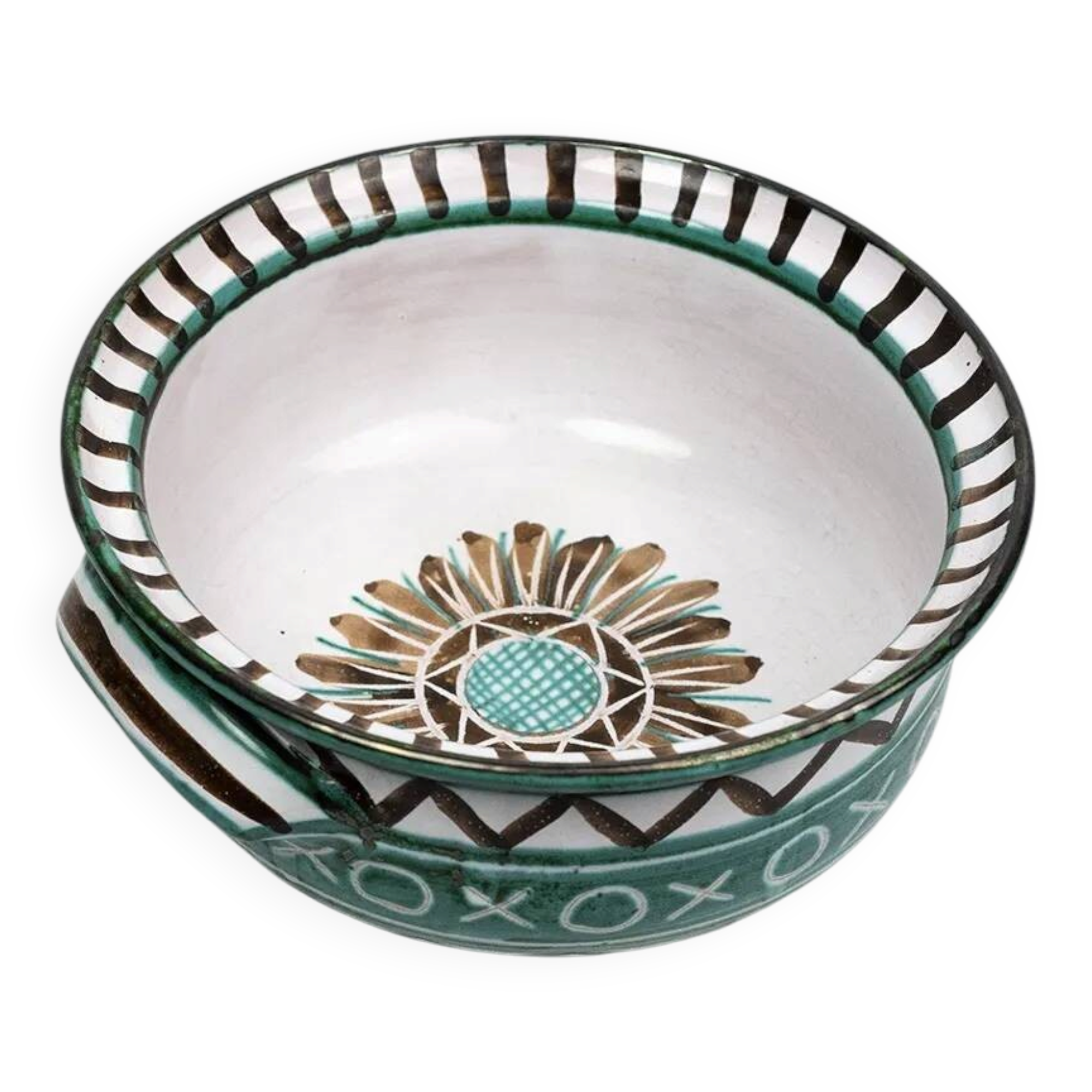 Small ear-handled bowl Robert Picault – Vallauris, sunflower decoration 1950