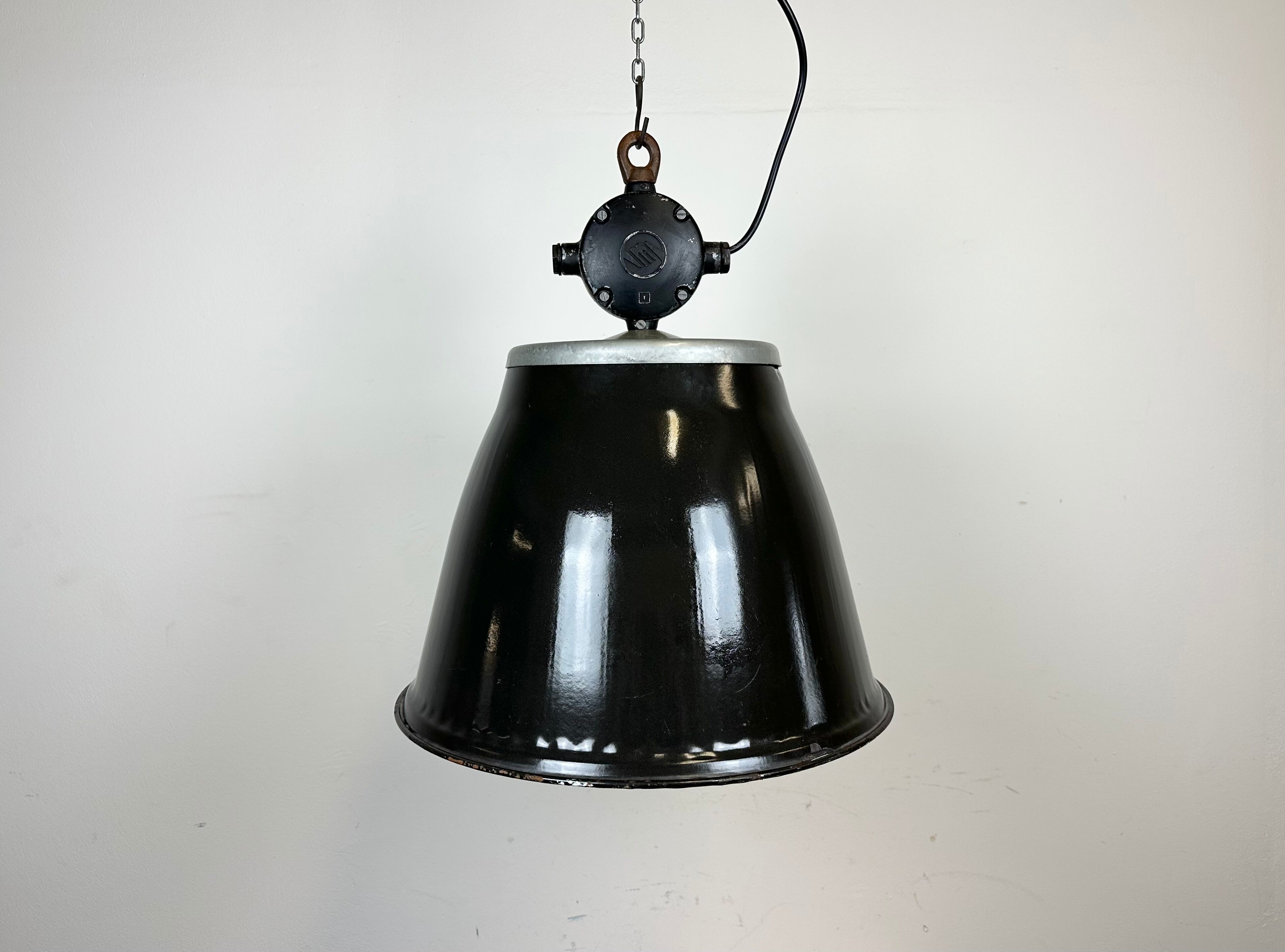 Industrial Black Enamel Factory Pendant Lamp, 1960s
