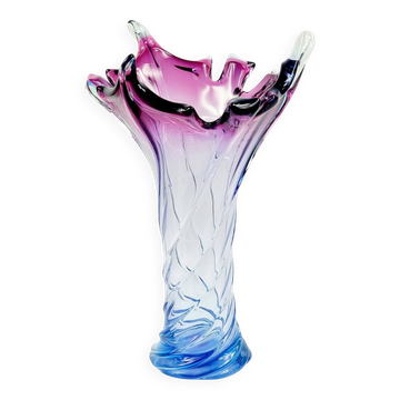 Vase en verre de Murano tordu XL de style mid-century de Fratelli Toso, Italie, années 1960.