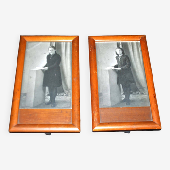 Lot de 2 cadres photos en bois et photographies vintage 1950