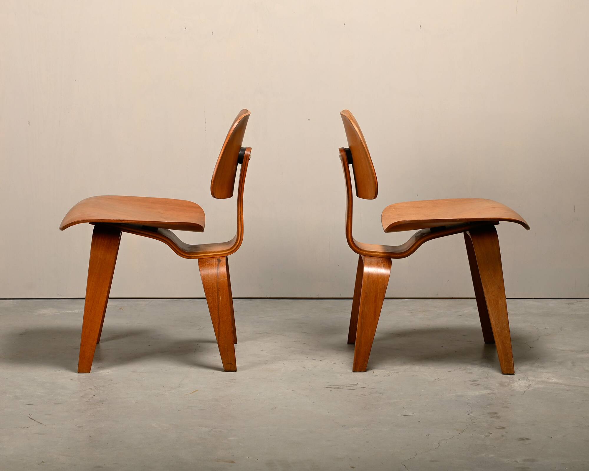 Charles and Ray Eames Early DCW Walnut Plywood Dining Chairs Herman Miller