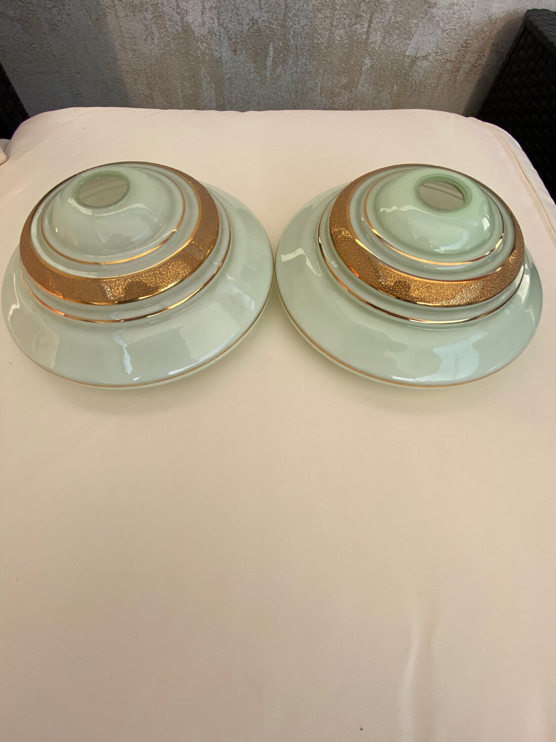 Set of 2 opaline lampshades water green and gold
