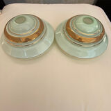 Set of 2 opaline lampshades water green and gold