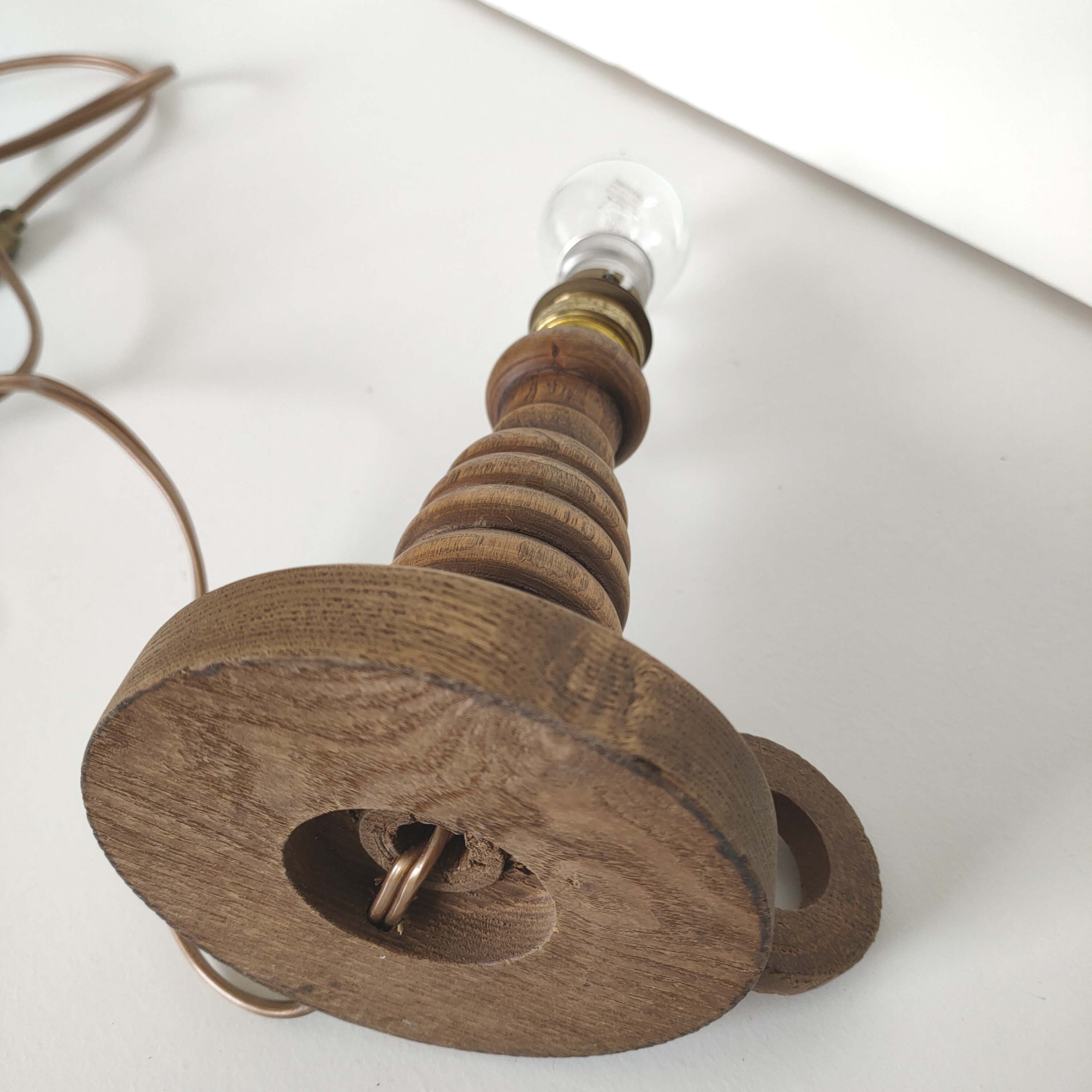 Turned wooden candlestick lamp