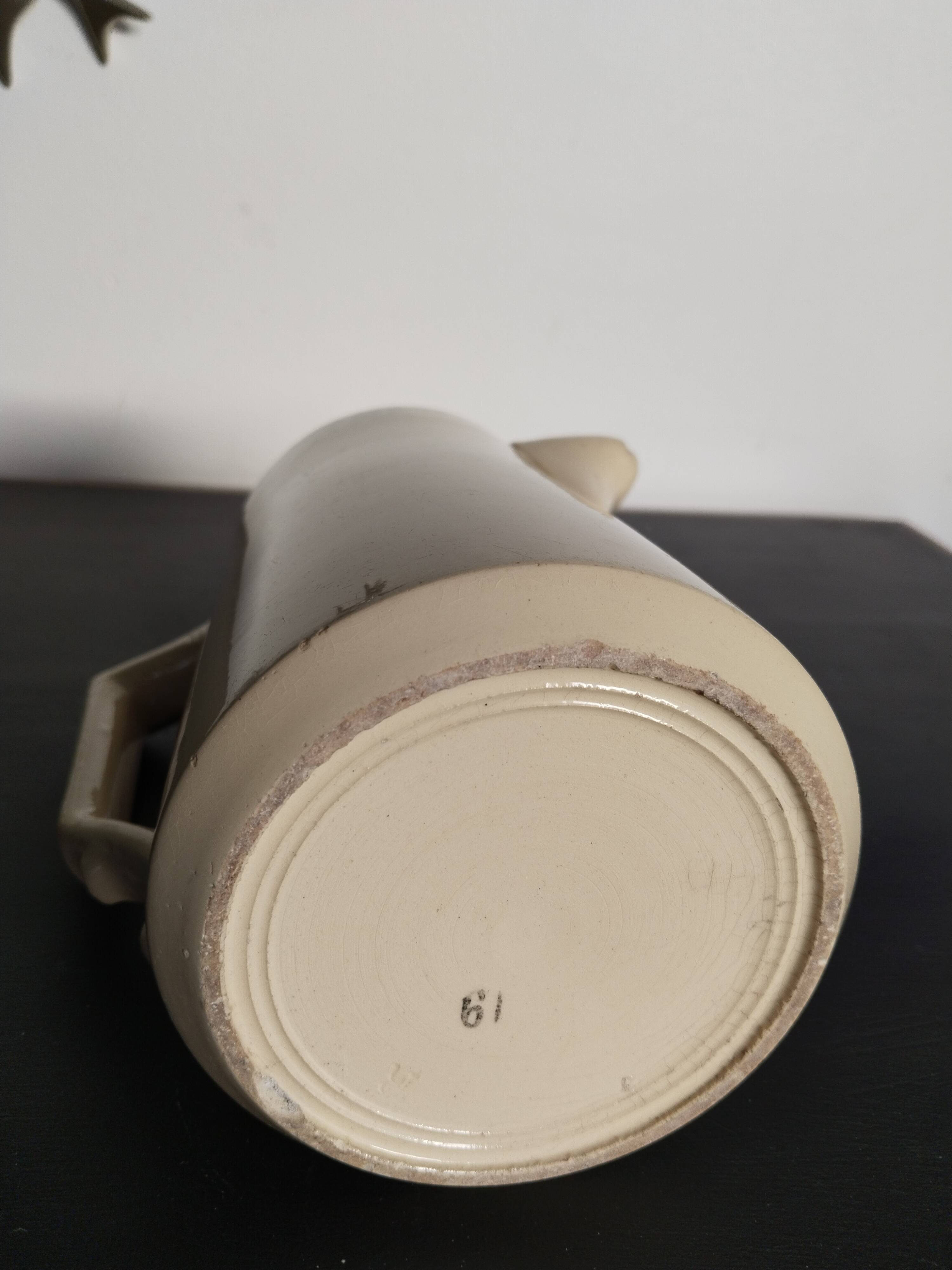 Beige earthenware pitcher, fire porcelain, 1950s