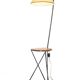 Mid-Century black floor lamp, wood and fabric with integrated table, 1950s