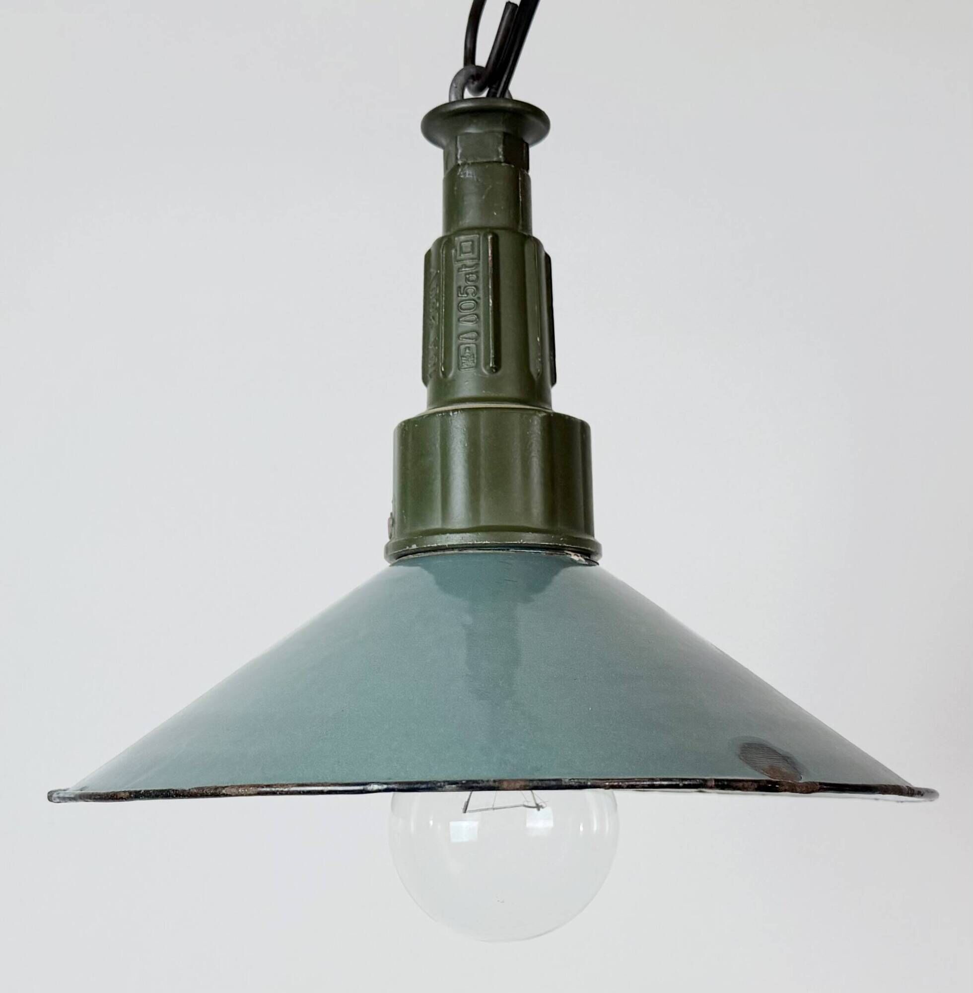 Industrial Petrol Enamel Military Pendant Lamp with Cast Aluminium Top