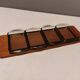 Teak Cabaret tray with four smoke coloured glass bowls, Danish and produced by Wiggers 1970s.