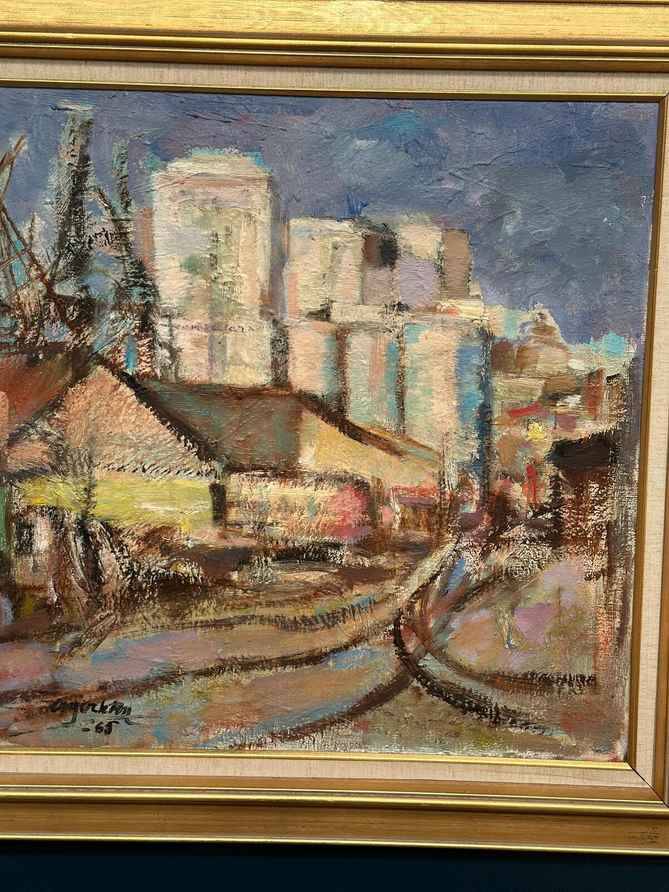 Original Swedish Oil On Canvas – “Cityscape” – Dated 1965 – Vintage & Framed – 68 × 68 Cm (26.8" × 26.8")
