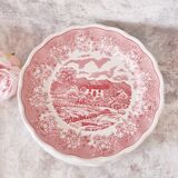12 assiettes plates en porcelaine de fontebasso made in italy style "toile de jouy" en rose