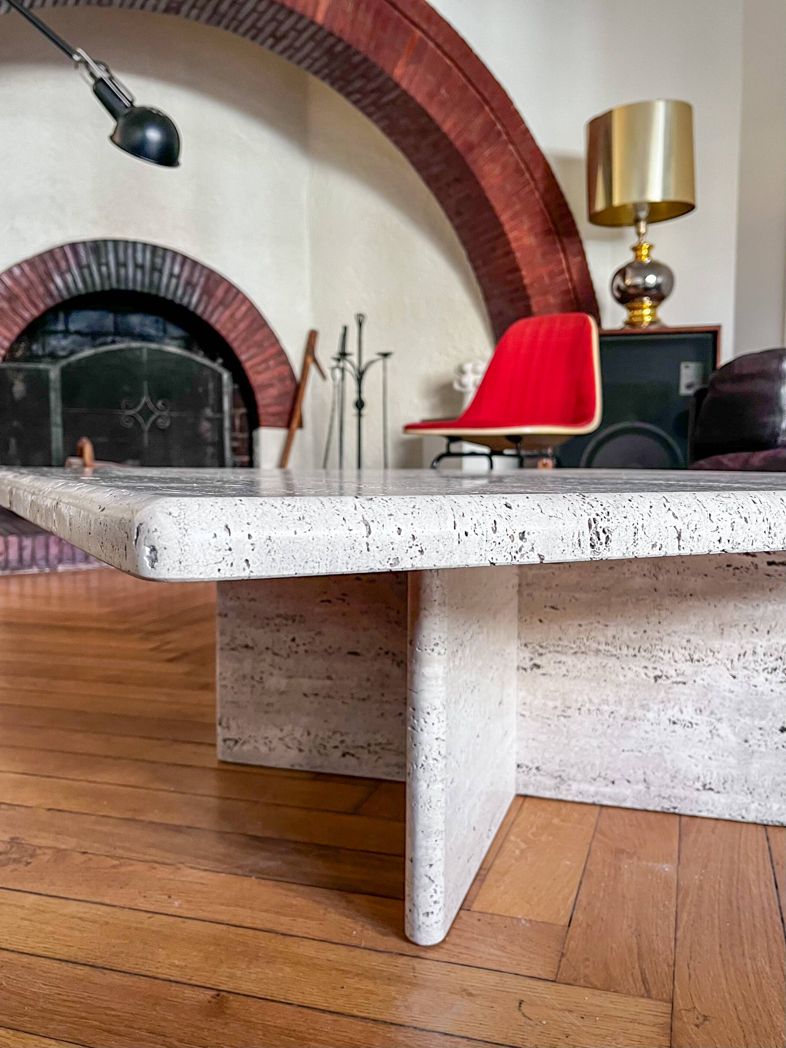 Vintage square travertine table, 1970s