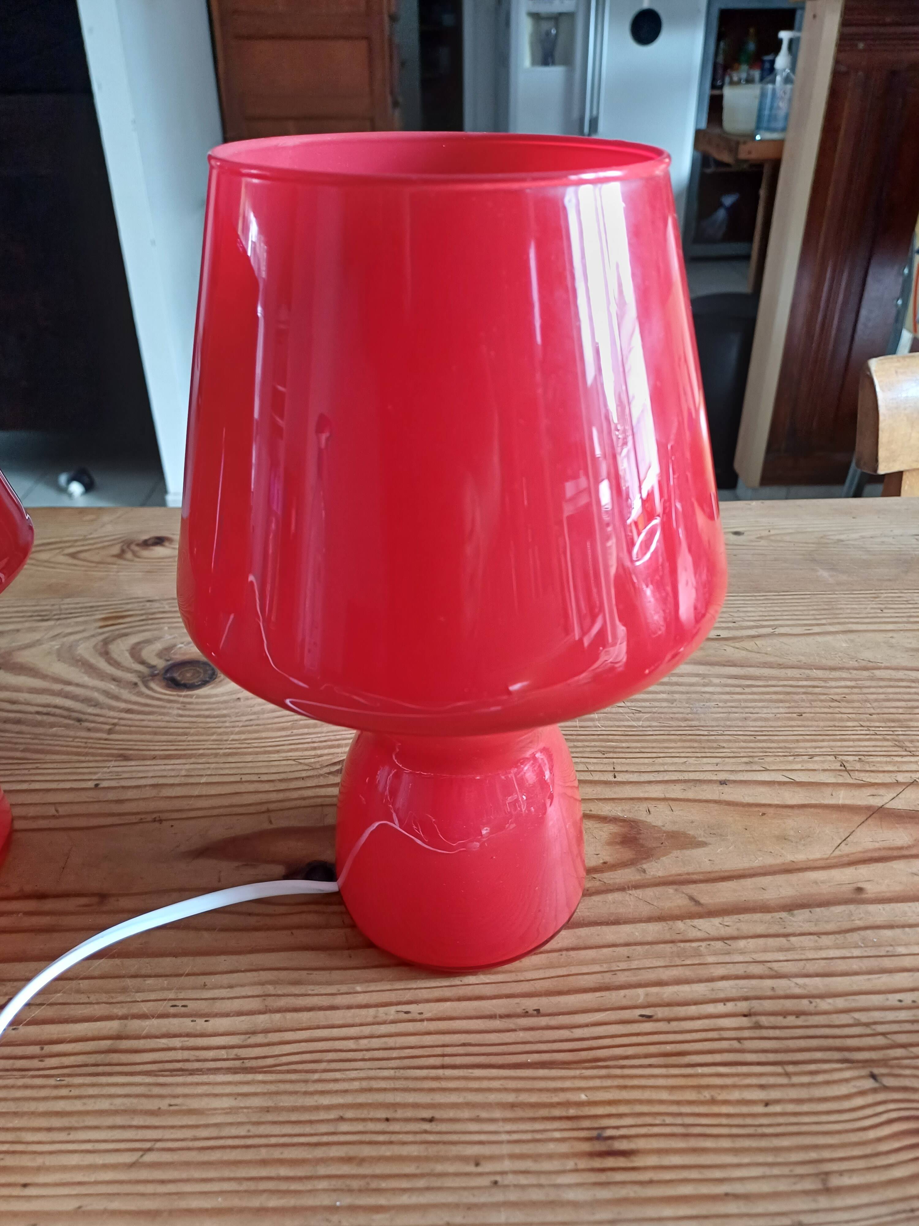 Pair of Vintage Red Opaline Lamps
