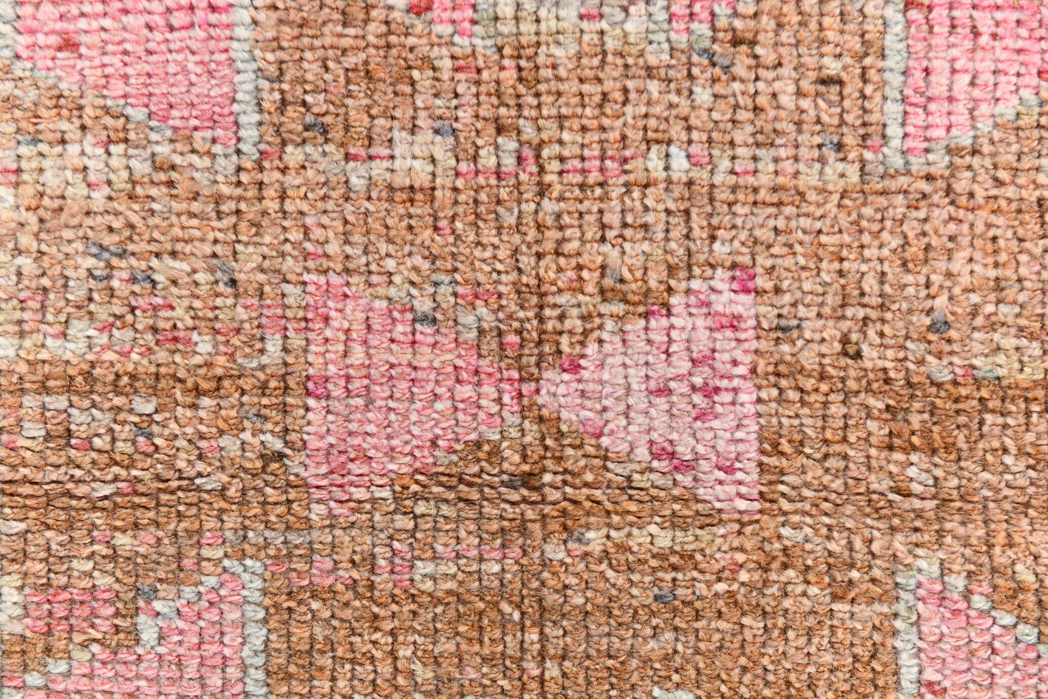 Light Pink & Brown Turkish Vintage Runner Rug, 94x328Cm