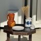 Small water butter dish in vintage earthenware with blue and orange floral patterns D10