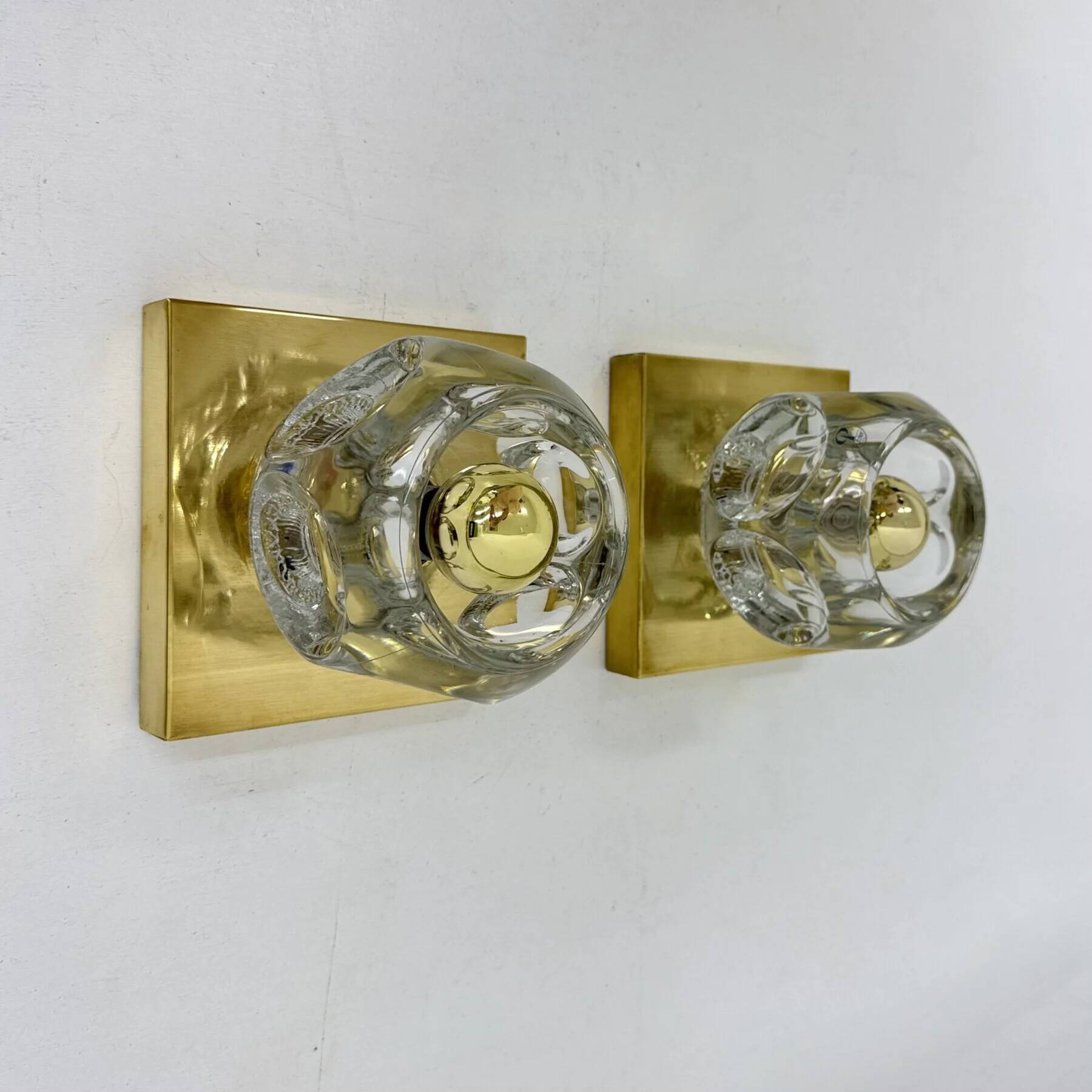 Pair of Peil & Putzler ice cube glass wall lamps, 1970s