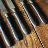A set of 10 small knives with black wooden handles