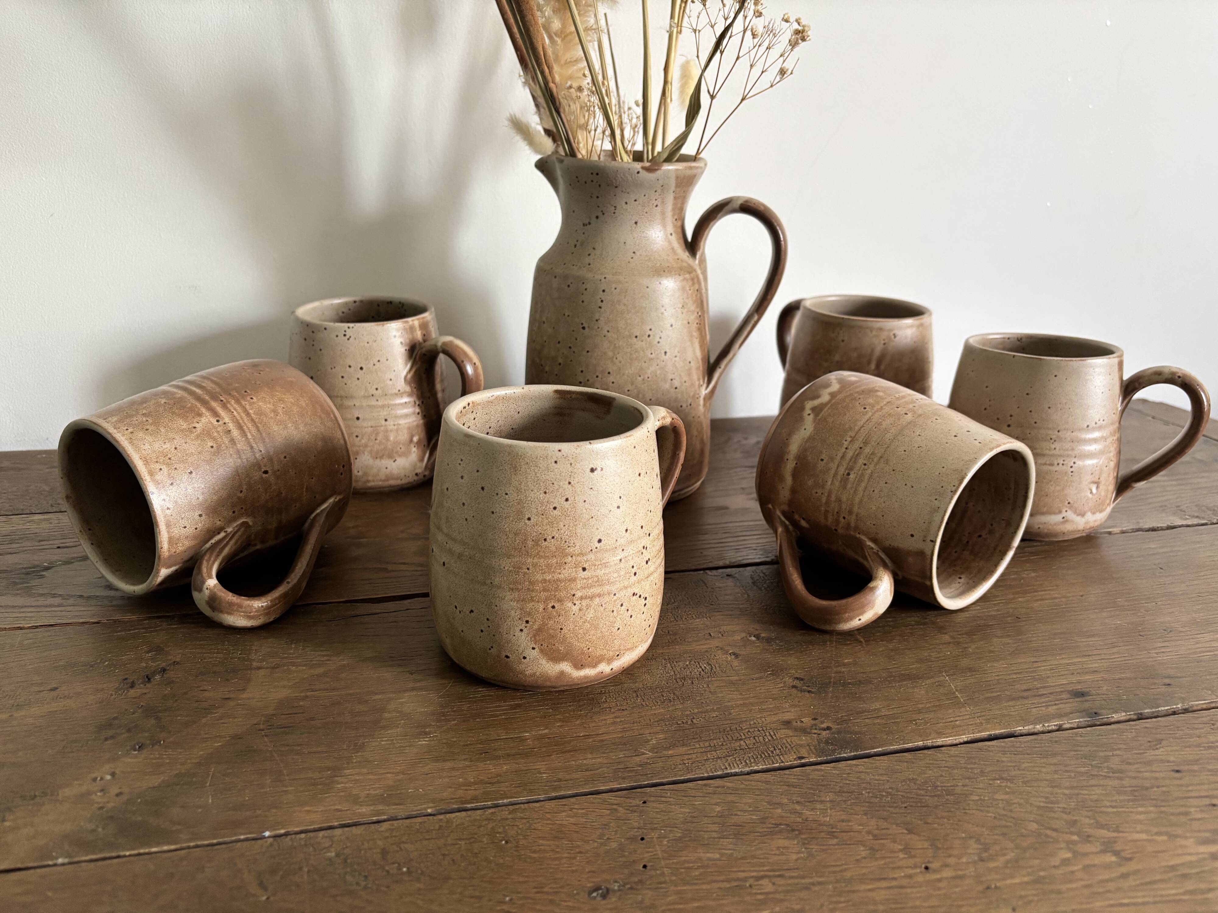Vintage complete stoneware service – 6 mugs & jug Vallauris