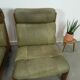 Fauteuil en cuir vert et bois de chêne