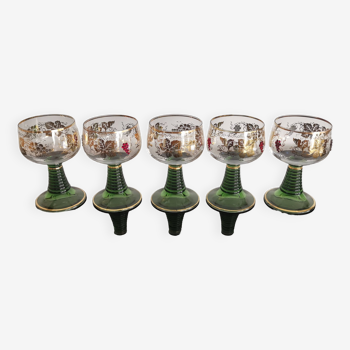 Set of 5 wine glasses with gold-rimmed grape "Bijoux" Roemer Germany