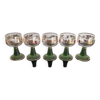 Set of 5 wine glasses with gold-rimmed grape "Bijoux" Roemer Germany