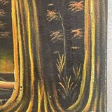 Old african canvas under lively woods in tropical and lush forest signed to identify