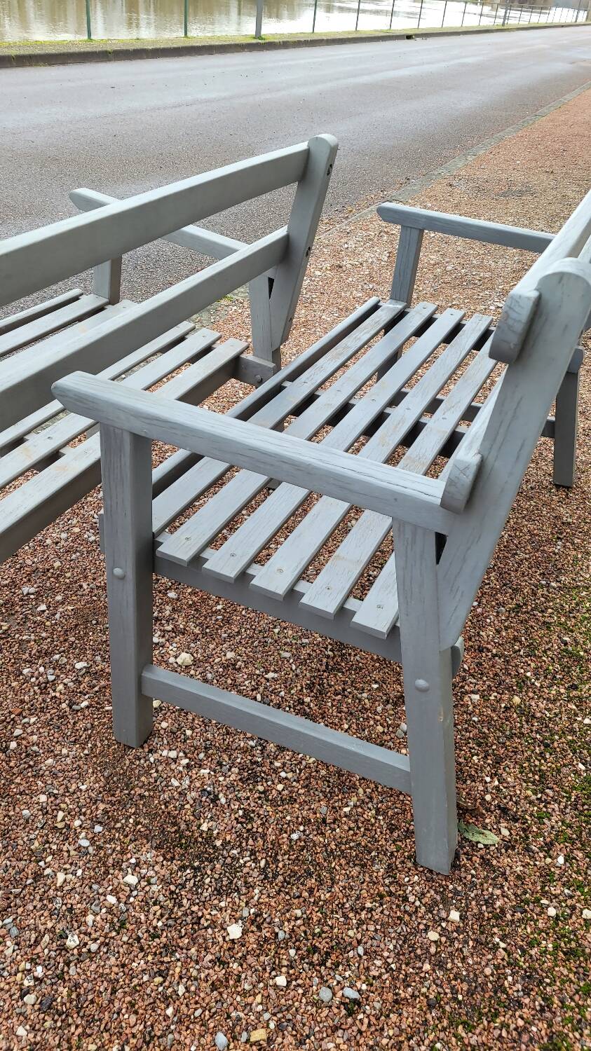 Pair of old wooden park garden benches