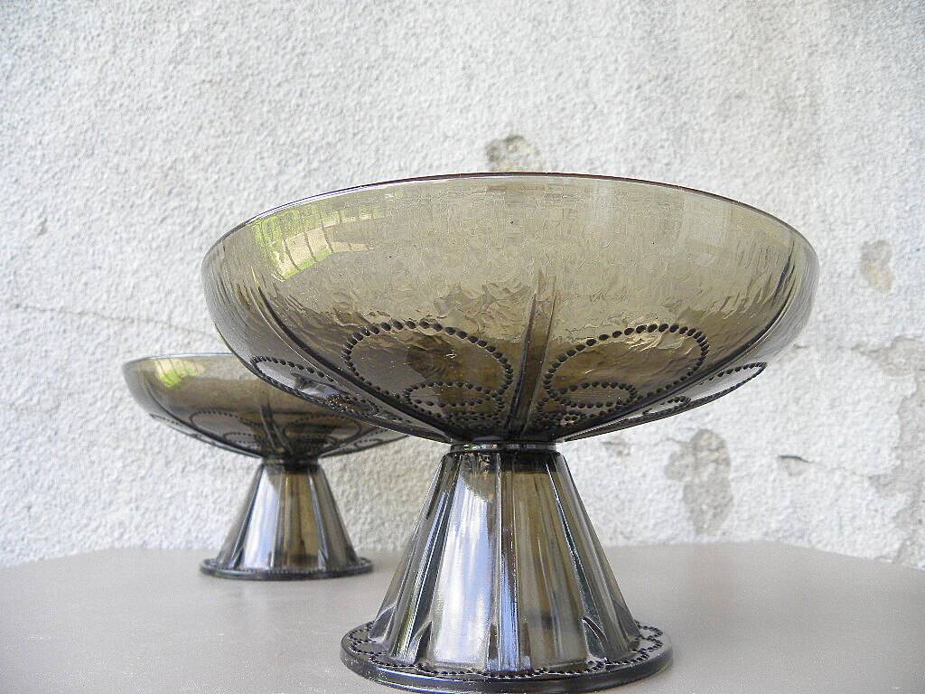 Pair of tazza glass compote cups, circa 1950 - 1970